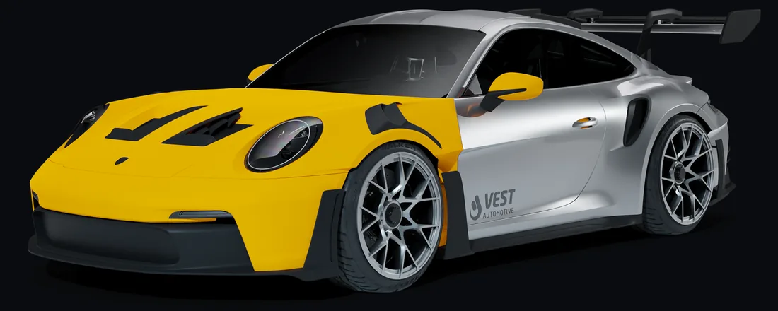 Porsche 911 GT3 RS, gelb markiert: folierter Frontbereich im Paket Premium